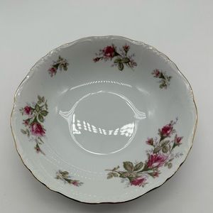 Vintage Ucagco Old Rose Round Vegetable Bowl Pink Flowers Scallop  Edge